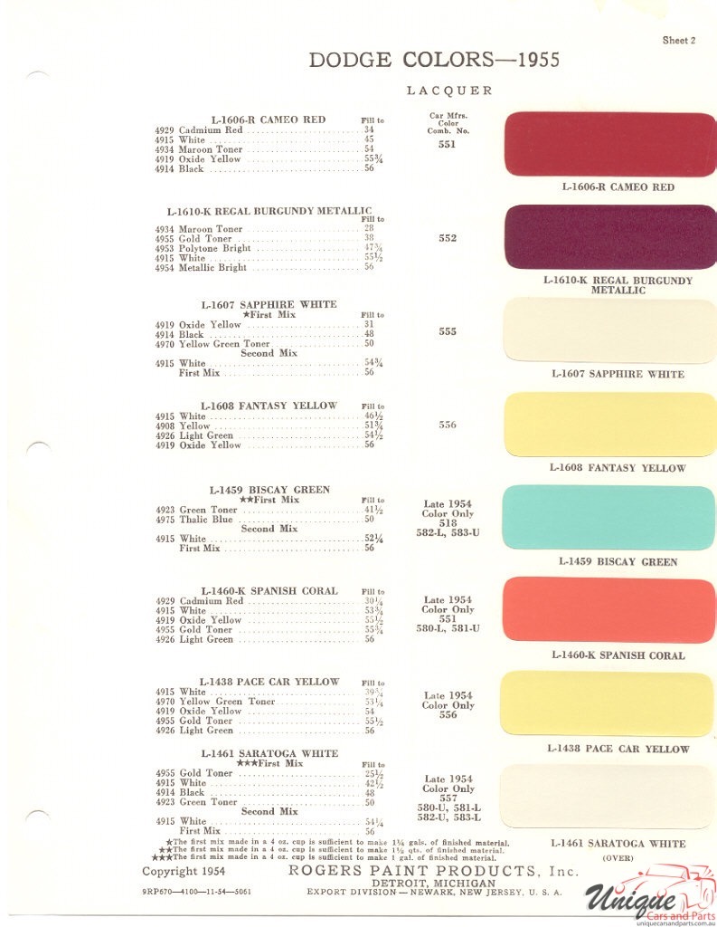 1955 Dodge Paint Charts Rogers 2
